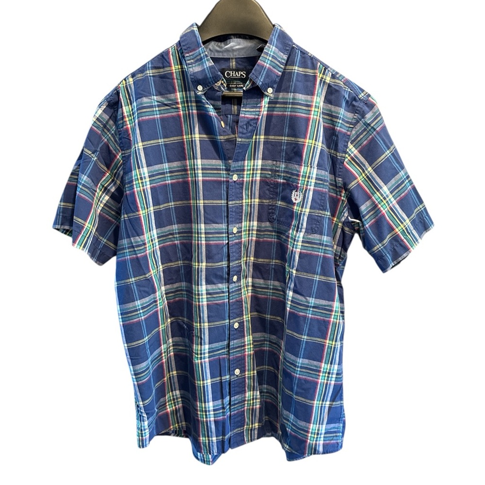 Chaps Men’s Easy Care Plaid Casual Button down Short Sleeve Shirt size XL